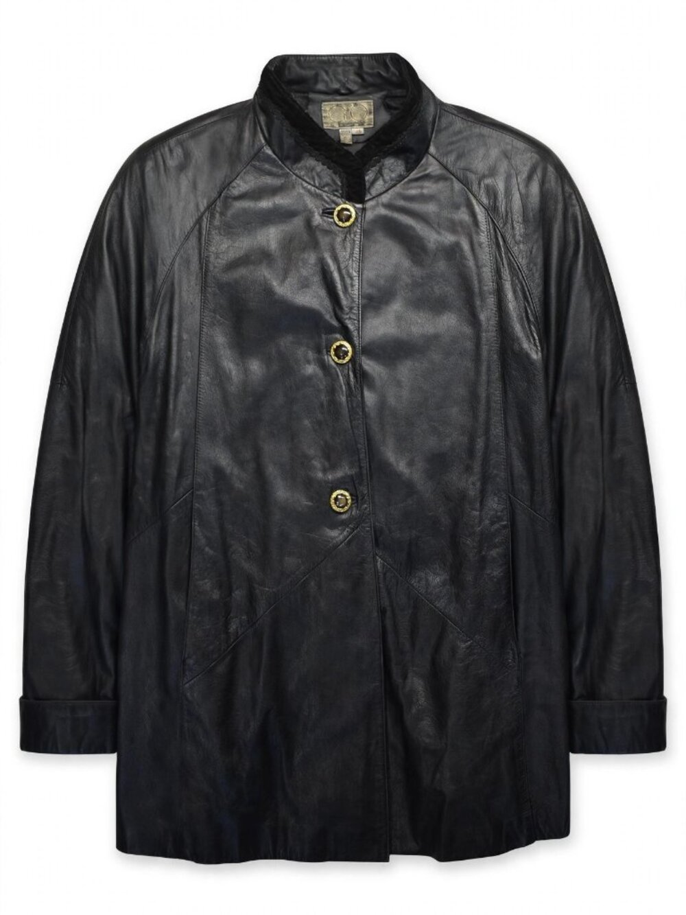 CBO New York Black Leather Jacket Womans 2X Brass Buttons